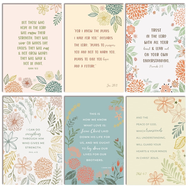Better Office Products Inspirational Christian Greeting Cards W/Env, 6 Bible Verses, 6 Designs, 4 x 6in. Floral Designs 64637 - main